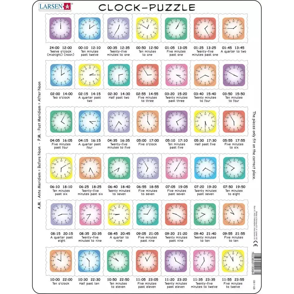 Learn the Clock 42 Piece Tray Jigsaw Puzzle Larsen (ONLINE ORDER ONLY)