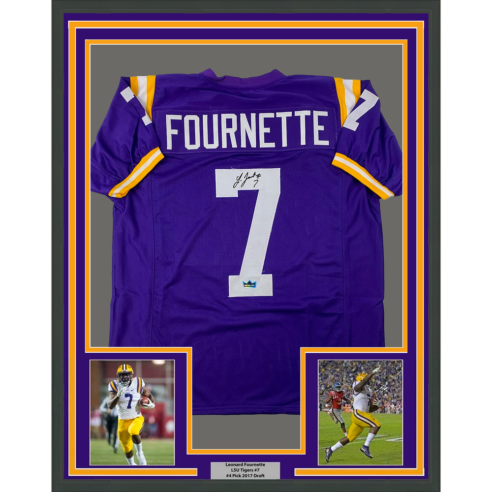 Framed Facsimile Autographed Leonard Fournette 35x39 LSU Purple Reprint Laser Auto College Football Jersey Size Men's XL (ONLINE ORDER ONLY)