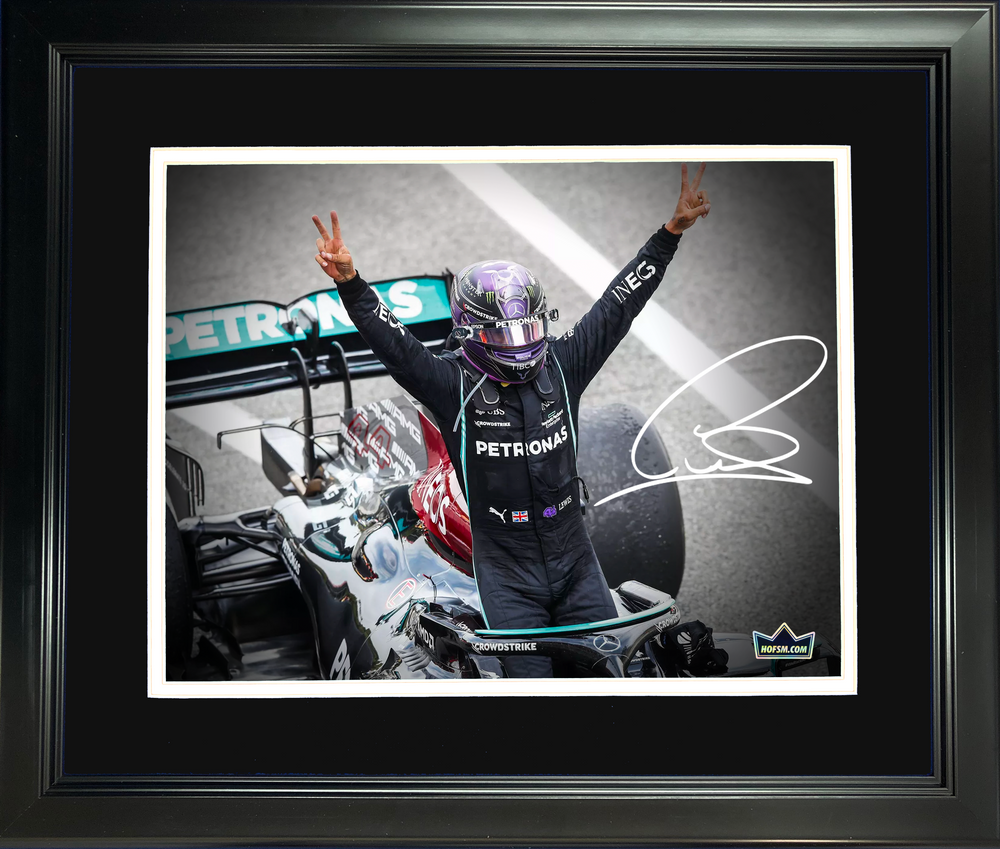 Framed Lewis Hamilton Facsimile Laser Engraved Signature Auto 11"x14" F1 Racing Photo HOFSM Holo (ONLINE ORDER ONLY)