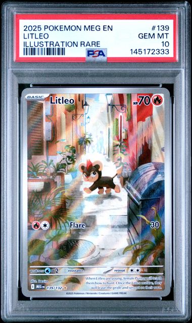 Graded 2025 PKM MEG EN Litleo #139 Illustration Rare Trading Card Game PSA 10 Gem Mint
