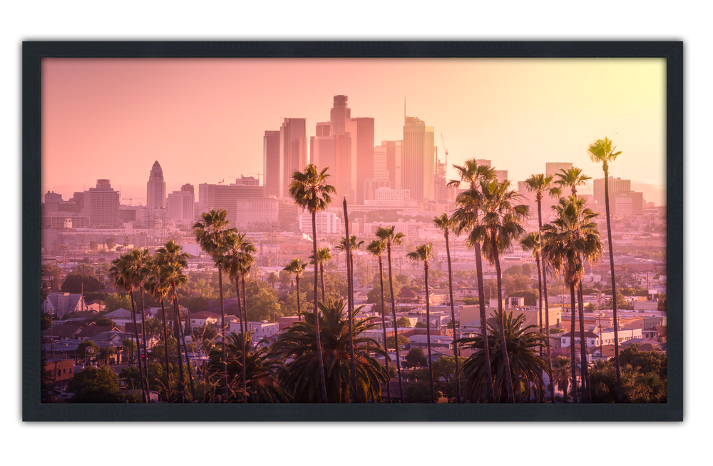 Professionally Framed Los Angeles California Skyline High-Resolution Panoramic Photo 12x22 Wall Art
