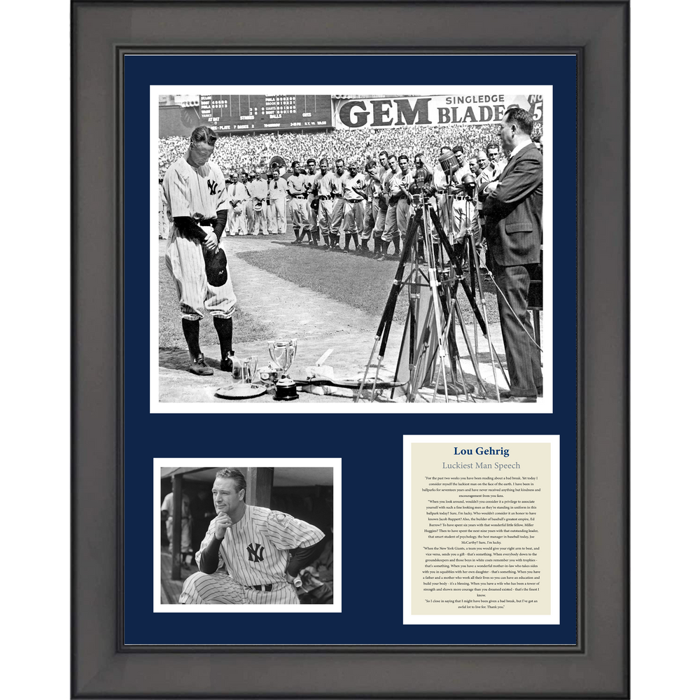 Framed Lou Gehrig Luckiest Man Speech New York Yankees Baseball 11"x14" Three Photo Collage (ONLINE ORDER ONLY)