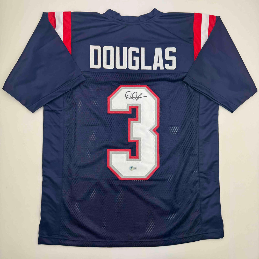 Autographed/Signed DeMario Douglas New England Blue Football Jersey Beckett BAS COA