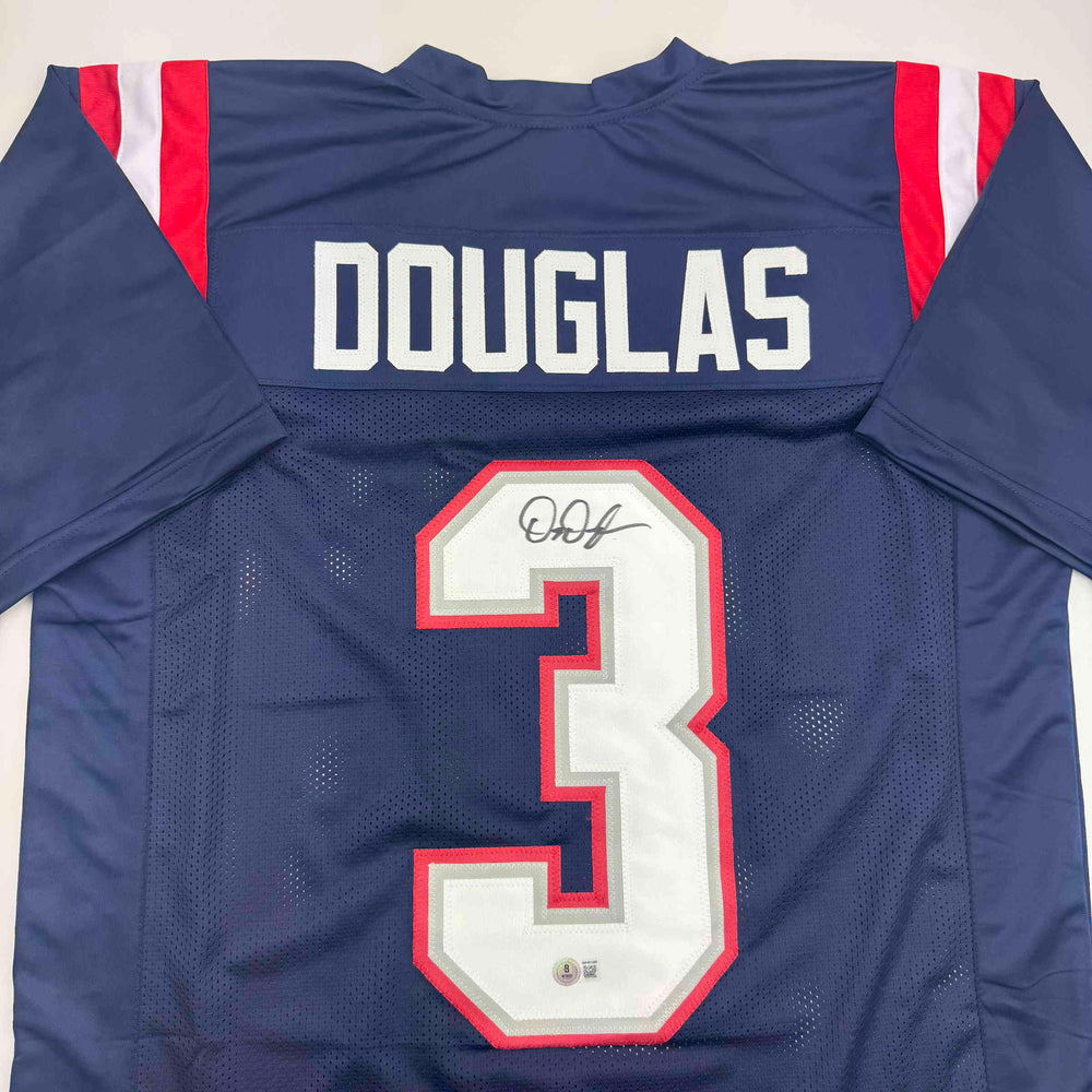 Autographed/Signed DeMario Douglas New England Blue Football Jersey Beckett BAS COA