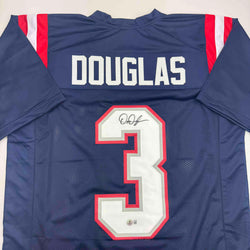 Autographed/Signed DeMario Douglas New England Blue Football Jersey Beckett BAS COA
