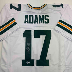 Autographed/Signed Davante Adams Green Bay White Football Jersey Beckett BAS COA