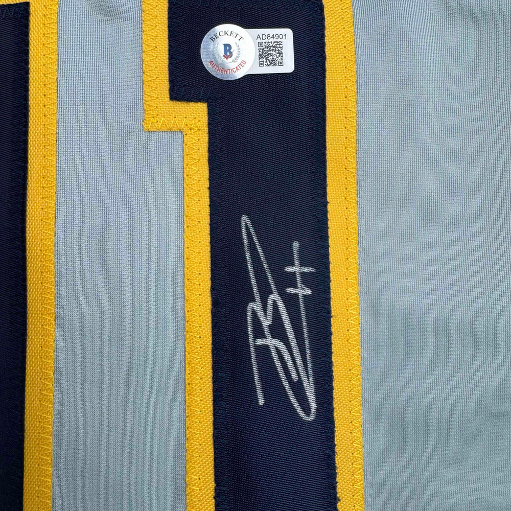 Autographed/Signed Jackson Chourio Milwaukee Grey Baseball Jersey Beckett BAS COA