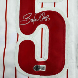 Autographed/Signed Bobby Abreu Philadelphia Pinstripe Baseball Jersey Beckett BAS COA