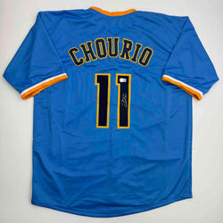 Autographed/Signed Jackson Chourio Milwaukee Blue Baseball Jersey Beckett BAS COA