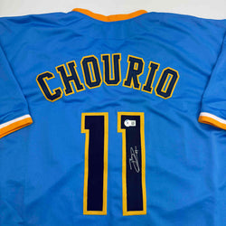 Autographed/Signed Jackson Chourio Milwaukee Blue Baseball Jersey Beckett BAS COA