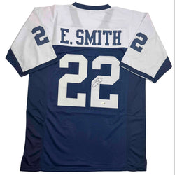 Autographed/Signed Emmitt Smith Dallas Thanksgiving Football Jersey Beckett BAS COA
