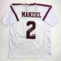 Autographed/Signed Johnny Manziel 12 Heisman Texas A&M White College Football Jersey JSA COA