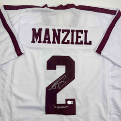 Autographed/Signed Johnny Manziel 12 Heisman Texas A&M White College Football Jersey JSA COA