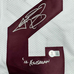 Autographed/Signed Johnny Manziel 12 Heisman Texas A&M White College Football Jersey JSA COA
