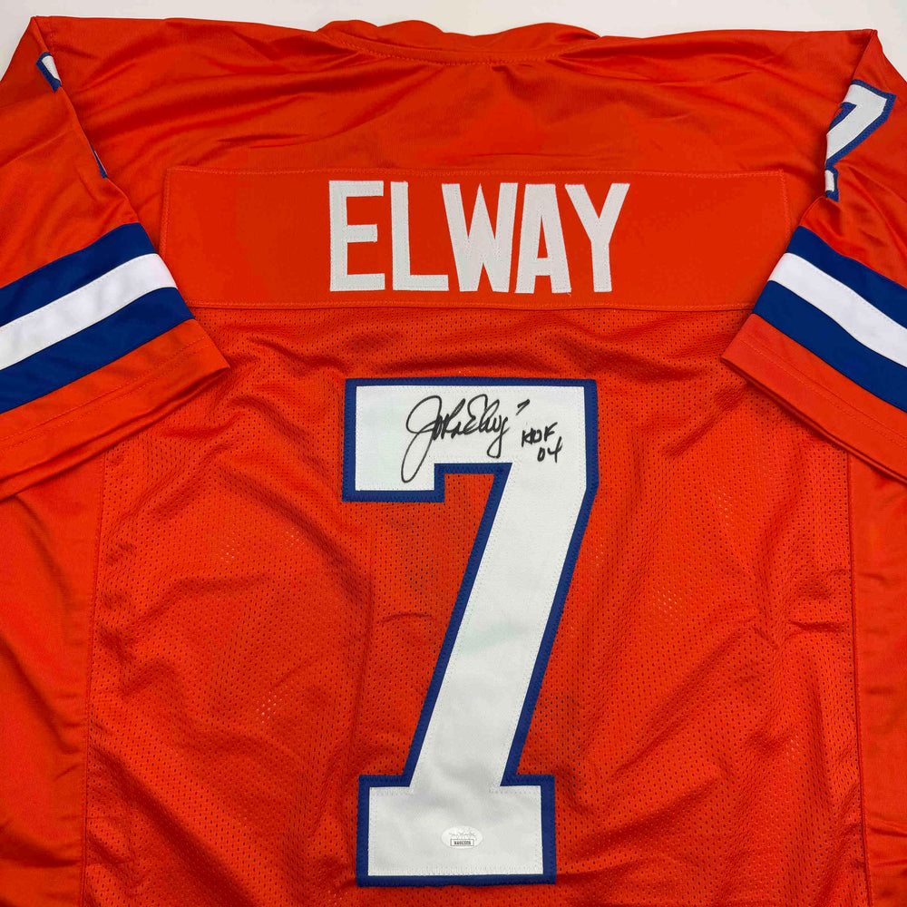 Autographed/Signed John Elway Denver Orange Retro Football Jersey JSA COA