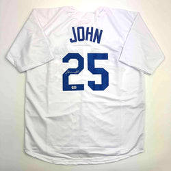 Autographed/Signed Tommy John Los Angeles White Baseball Jersey Beckett BAS COA