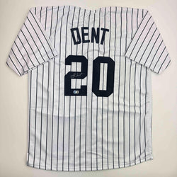 Autographed/Signed Bucky Dent New York Pinstripe Baseball Jersey Beckett BAS COA