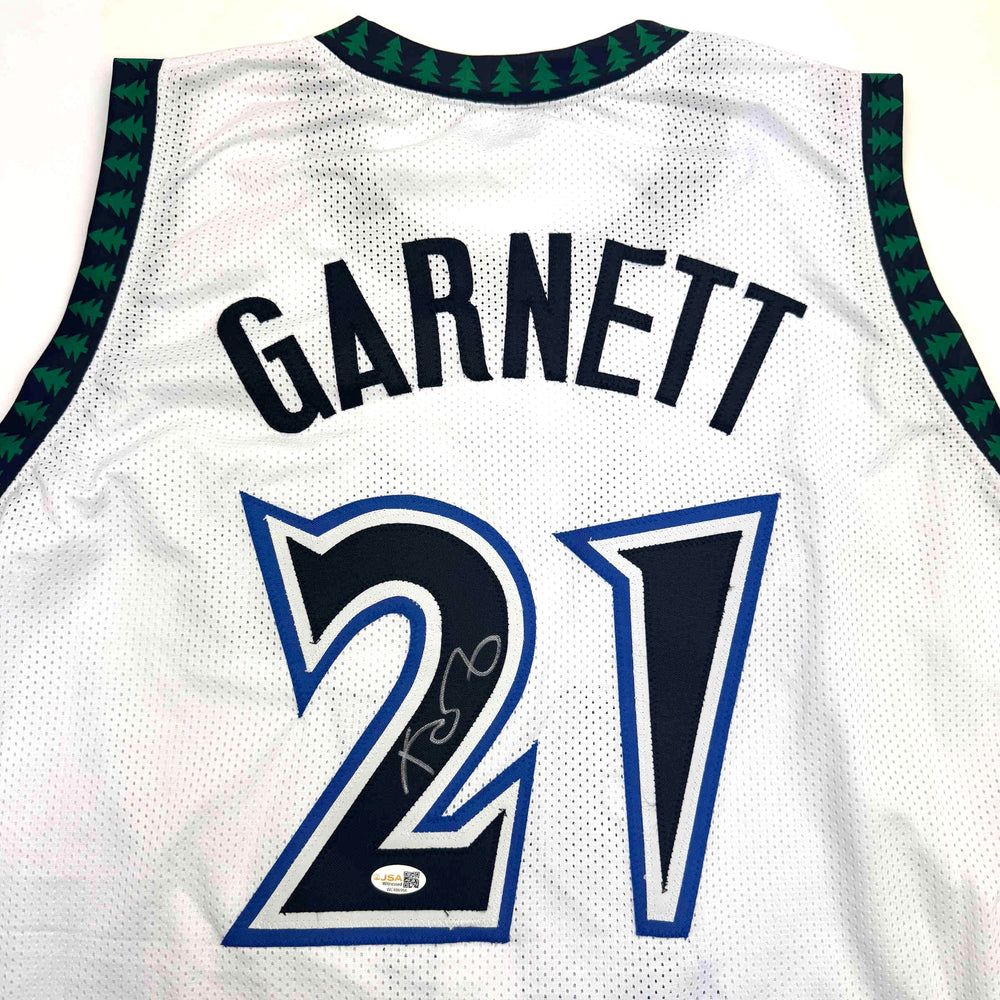Autographed/Signed Kevin Garnett Minnesota White Basketball Jersey JSA COA
