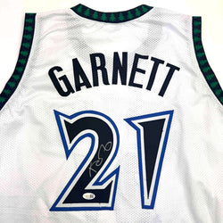 Autographed/Signed Kevin Garnett Minnesota White Basketball Jersey JSA COA