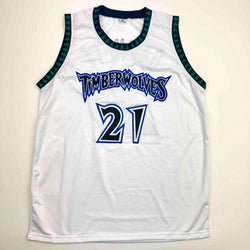 Autographed/Signed Kevin Garnett Minnesota White Basketball Jersey JSA COA