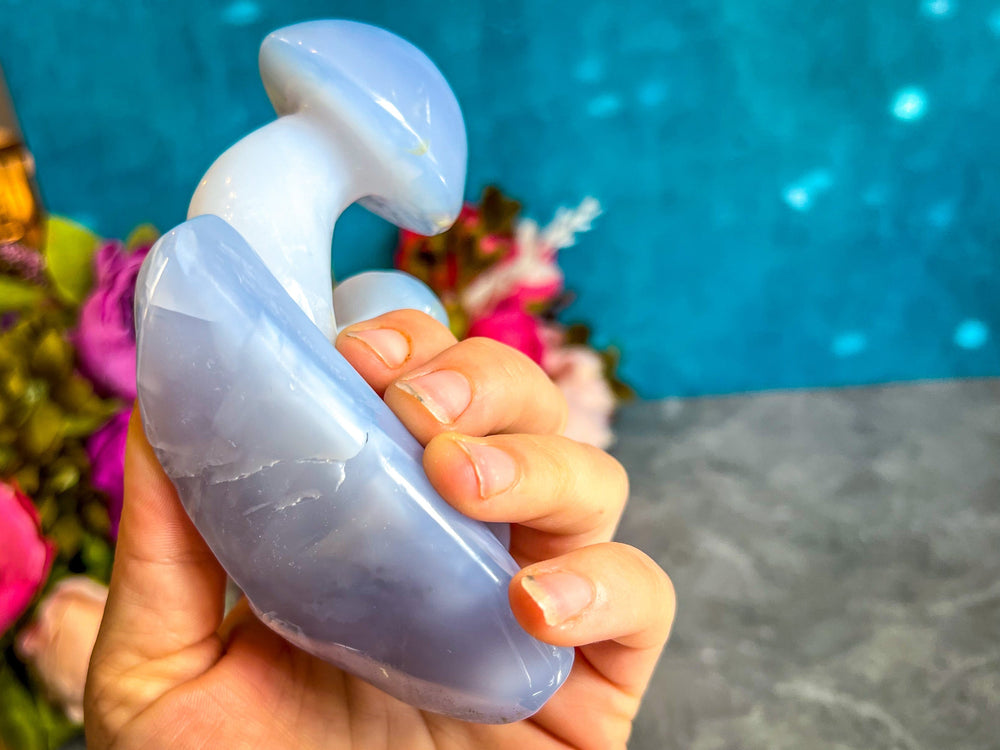 Beautiful 5" Blue Chalcedony MUSHROOM Sculpture (ONLINE ORDER ONLY)