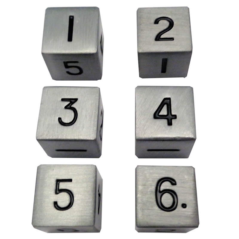 MET0066 Antique Silver Color Solid Metal Dice D6 16mm (5/8in) Pack of 6 (ONLINE ORDER ONLY)