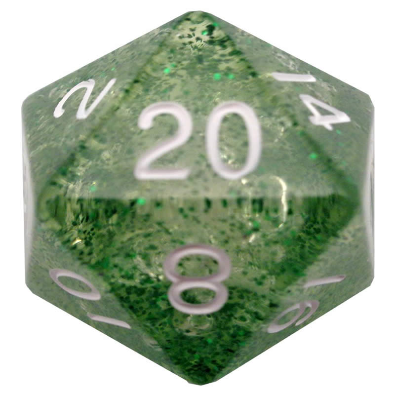 MET20520 Green Ethereal Acrylic Die White Numbers D20 35mm (1.38in) Pack of 1 (ONLINE ORDER ONLY)