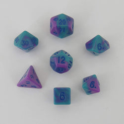 MET4172 Purple and Teal Poly Dice Blue Numbers 10mm (3/8in) 7-Dice Set (ONLINE ORDER ONLY)