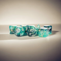 MET634 Teal and Black Eternal Resin Dice with White Numbers 16mm (5/8in) 7 Dice Set (ONLINE ORDER ONLY)