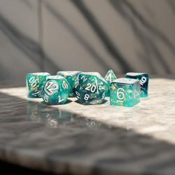MET634 Teal and Black Eternal Resin Dice with White Numbers 16mm (5/8in) 7 Dice Set (ONLINE ORDER ONLY)