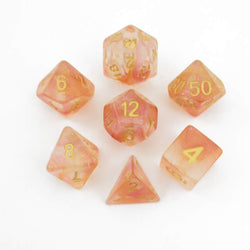 MET707 Mystic Embers Unicorn Dice with Yellow Numbers Acrylic 7 Dice Set (ONLINE ORDER ONLY)