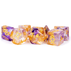 MET711 Royal Sunset Unicorn Dice with Yellow Numbers Acrylic 7 Dice Set (ONLINE ORDER ONLY)