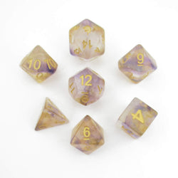 MET711 Royal Sunset Unicorn Dice with Yellow Numbers Acrylic 7 Dice Set (ONLINE ORDER ONLY)
