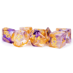 MET711 Royal Sunset Unicorn Dice with Yellow Numbers Acrylic 7 Dice Set (ONLINE ORDER ONLY)