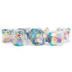 MET713 Fancy Fae Unicorn Dice with Gold Numbers Acrylic 7 Dice Set (ONLINE ORDER ONLY)