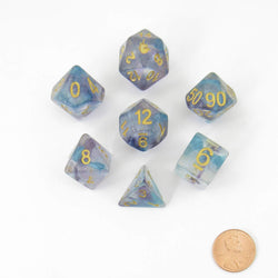 MET713 Fancy Fae Unicorn Dice with Gold Numbers Acrylic 7 Dice Set (ONLINE ORDER ONLY)