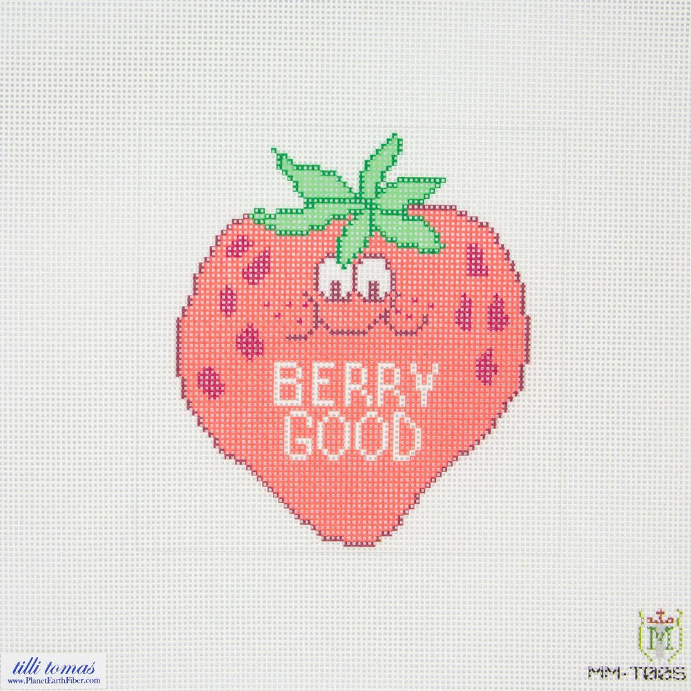 “Berry Good” Strawberry Needlepoint Canvas – 6"x6", 13 Mesh by Misty Morrow (ONLINE ORDER ONLY)