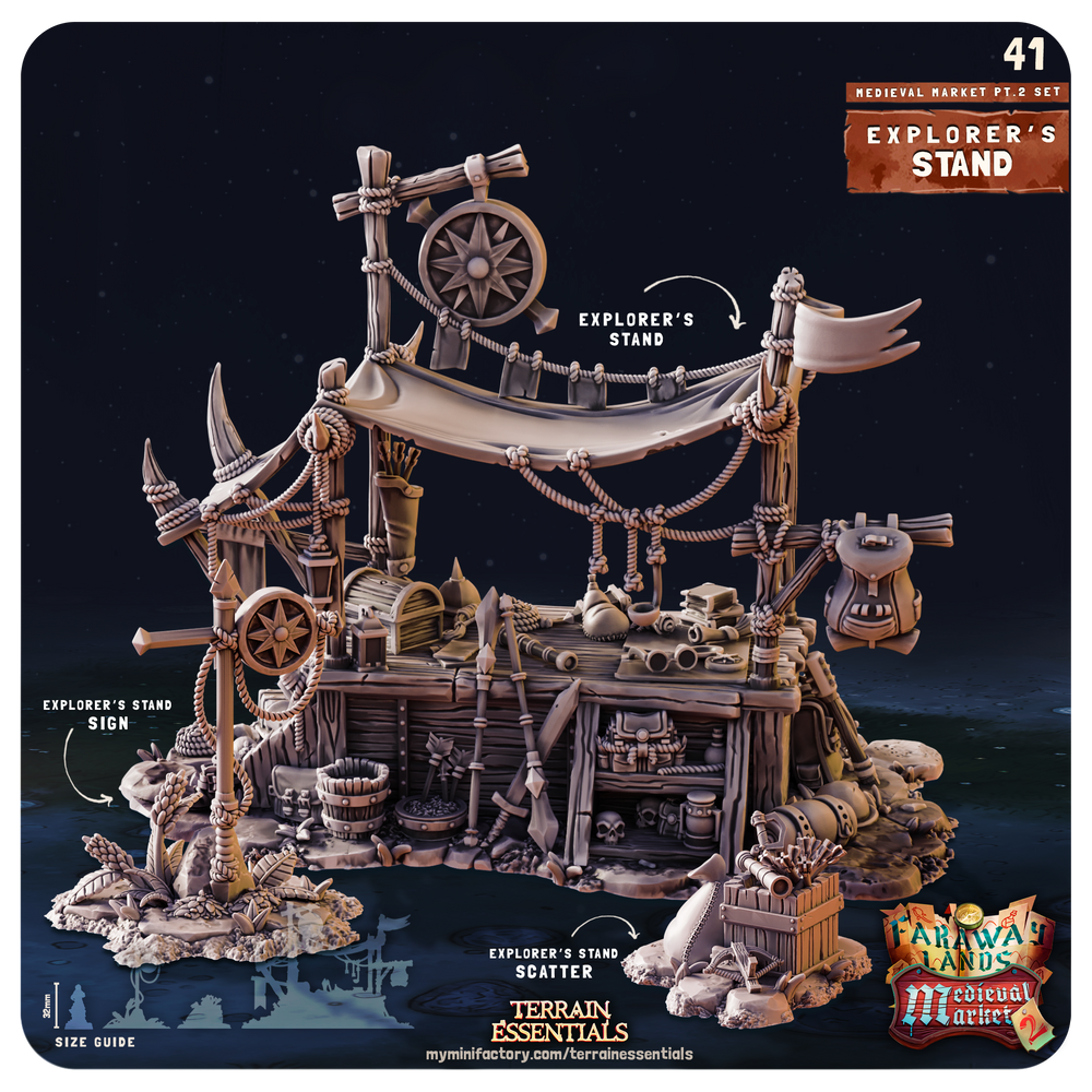 3D Printed Cast n Play Medieval Market 2 Terrain Set 28mm 32mm D&D (Online Only)