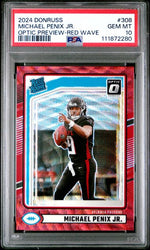 Graded 2024 Panini Donruss Michael Penix Jr #308 Optic Preview Red Wave Rookie RC Football Card PSA 10 Gem Mint