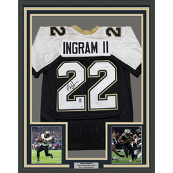 Framed Autographed/Signed Mark Ingram II 35x39 New Orleans Black Alternate Football Jersey JSA COA