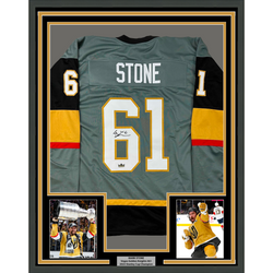Framed Facsimile Autographed Mark Stone 35x39 Vegas Grey Reprint Laser Auto Hockey Jersey (ONLINE ORDER ONLY)