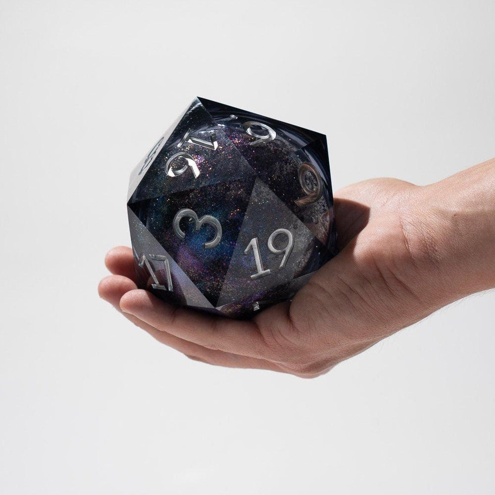 Massive Black Rainbow Glitter Liquid Core 95MM Chonk Handmade Resin Dice And Box (ONLINE ORDER ONLY)
