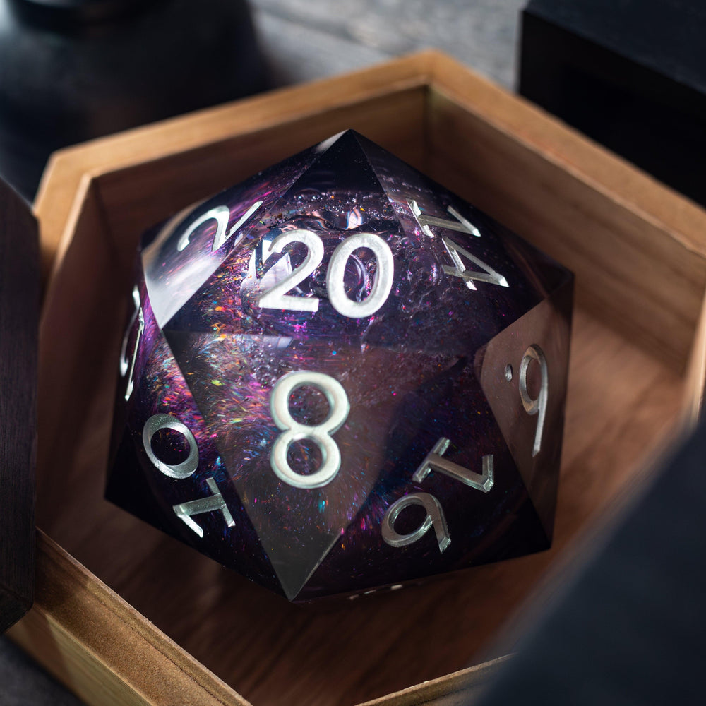 Massive Black Rainbow Glitter Liquid Core 95MM Chonk Handmade Resin Dice And Box (ONLINE ORDER ONLY)