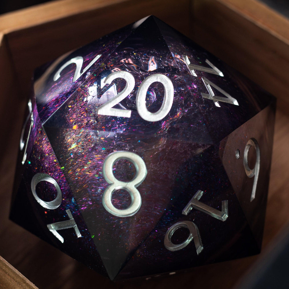 Massive Black Rainbow Glitter Liquid Core 95MM Chonk Handmade Resin Dice And Box (ONLINE ORDER ONLY)