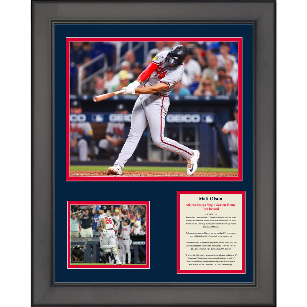 Framed Matt Olson Single-Season Home Run Record Baseball 11"x14" Three Photo Collage (ONLINE ORDER ONLY)