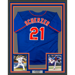 Framed Facsimile Autographed Max Scherzer 35x39 New York Blue Reprint Laser Auto Baseball Jersey (ONLINE ORDER ONLY)
