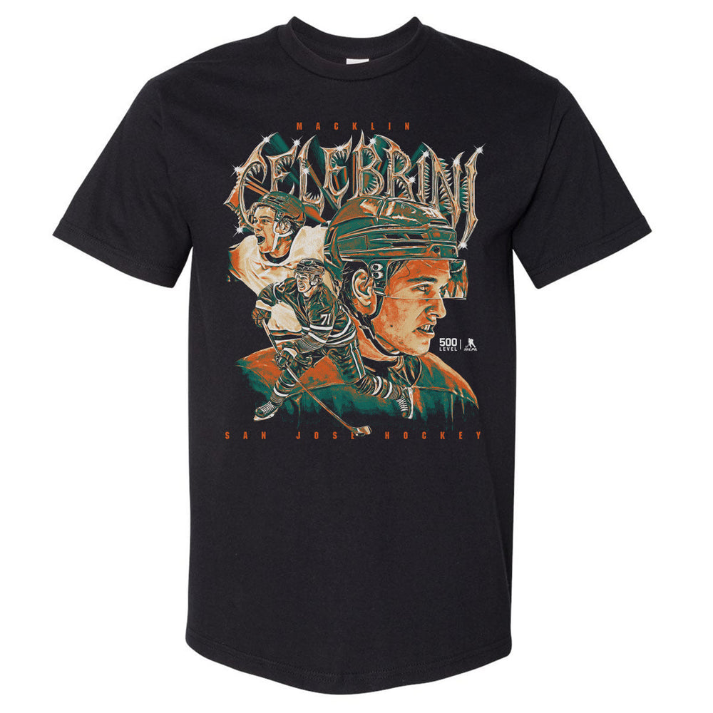 Macklin Celebrini San Jose Vintage Collage WHT (ONLINE ORDER ONLY)