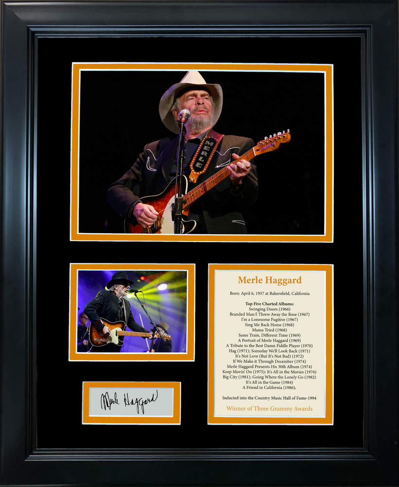 Framed Merle Haggard Facsimile Laser Engraved Signature Auto 11"x14" Music Photo Sig Collage (ONLINE ORDER ONLY)