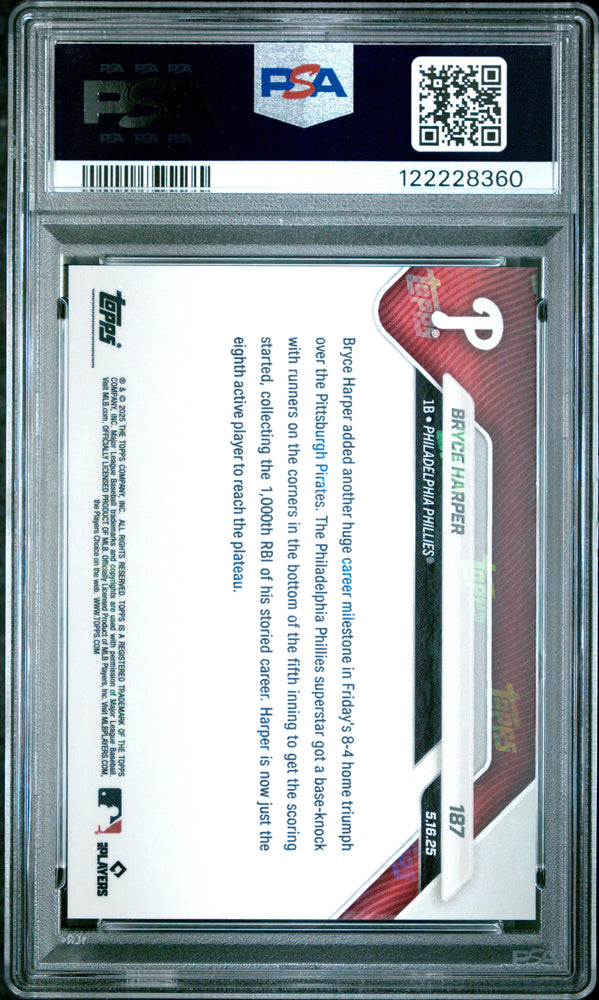 Graded 2025 Topps Now Bryce Harper #187 Gold Foil /50 Baseball Card PSA 10 Gem Mint (ONLINE ORDER ONLY)