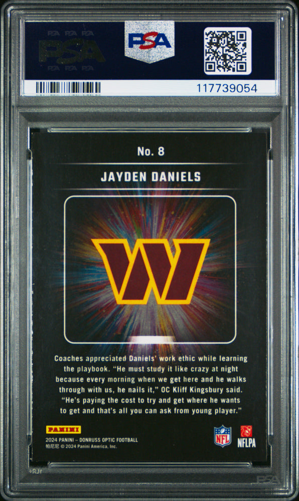 Graded 2024 Panini Donruss Optic Jayden Daniels #8 Light It Up Rookie RC Football Card PSA 10 Gem Mint (ONLINE ORDER ONLY)